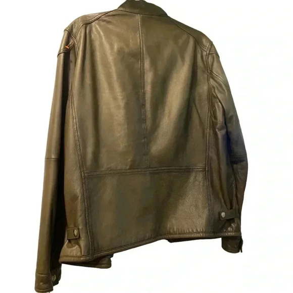 Massimo Dutti Mens Sheep Leather Olive Green Biker Jacket Sz XL - Picture 2 of 9